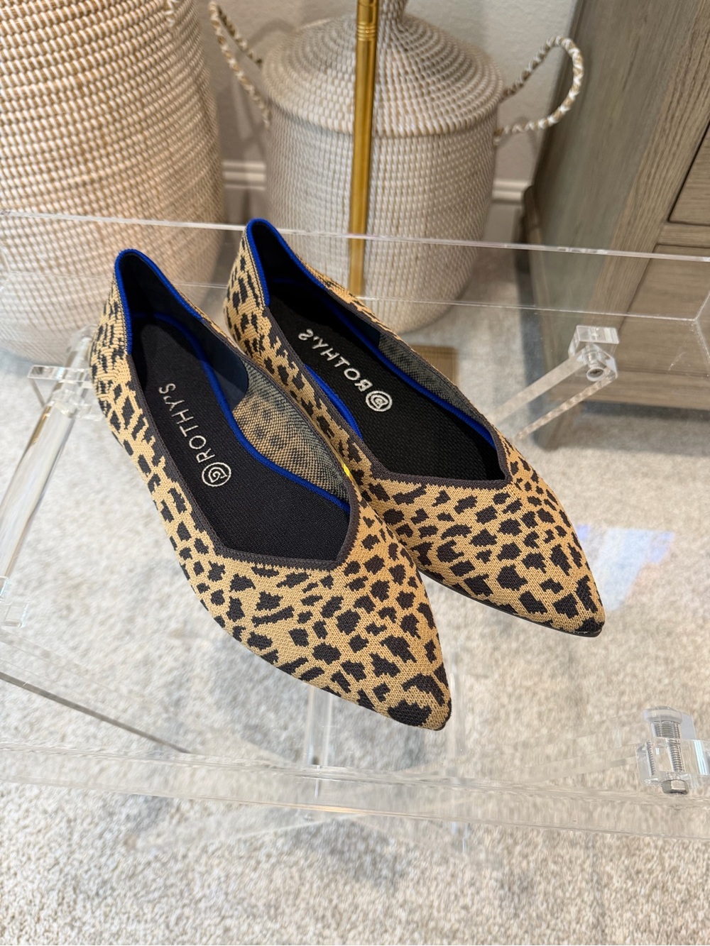 Rothy's Leopard Pointed Toe Leopard Print Knit Ballet Shoes Size 12.5W